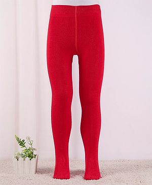 Cute Walk by Babyhug Cotton Blend Knit Anti Bacterial Solid Colour Footed Tights- Red