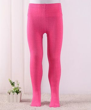 Cute Walk by Babyhug Cotton Blend Knit Anti Bacterial Solid Colour  Footed Tights- Pink