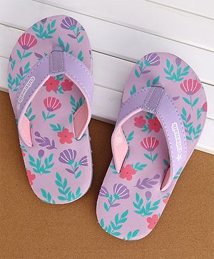 Cute Walk by Babyhug Slip On Flip Flops with Floral Print- Purple