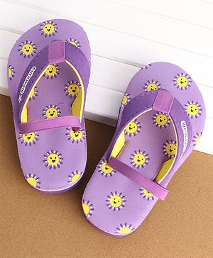 Cute Walk by Babyhug Flip Flops With Back Strap Sun Print - Purple