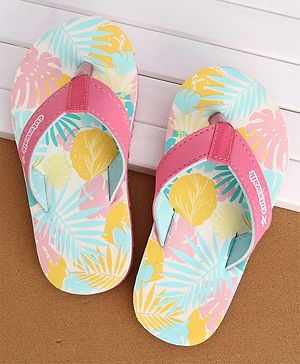 Cute Walk by Babyhug Slip On Flip Flops with Leafy Print- Pink