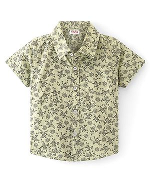 Babyhug Cotton Woven Half Sleeves Regular Collar Shirt Leaf Print - Green