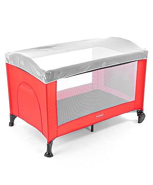 Babyhug Amaze Playpen cum Travel Cot with Mattress & Mosquito Net  Red| Easy Assembly| Compact Fold| Mesh Sides| Zipper Opening for Fun-play| Storage cum Carry Bag| Wheels with Lock