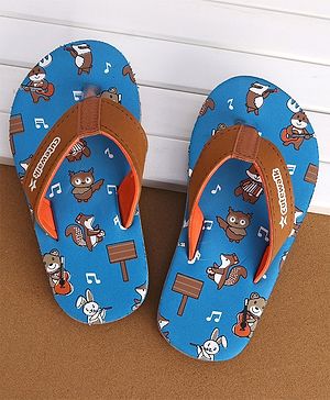 Cute Walk by Babyhug Slip On Flip Flops with Owl Print- Blue & Brown