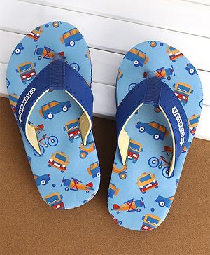 Cute Walk by Babyhug Slip On Flip Flops Truck & Car Print -  Blue