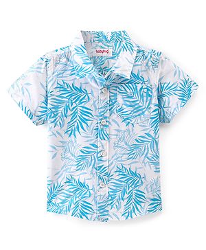 Babyhug 100% Cotton Knit Half Sleeves Tropical Print Printed Shirt - White & Blue