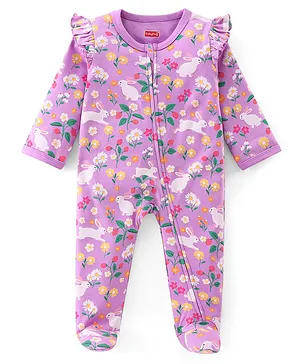 Babyhug Cotton Interlock Knit Full Sleeves Footed Sleep Suit Floral Print - Pink