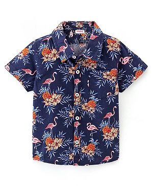 Babyhug Cotton Woven Half Sleeves  Floral Printed Shirt - Blue