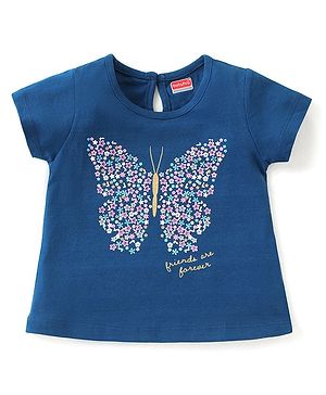 Babyhug Cotton Knit  Half Sleeves T-Shirt with Butterfly Print - Blue
