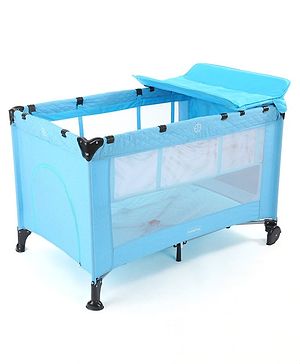 Babyhug Bouyant 3 in 1 Playpen cum Cot with Mosquito Net & Quilting Design - Blue