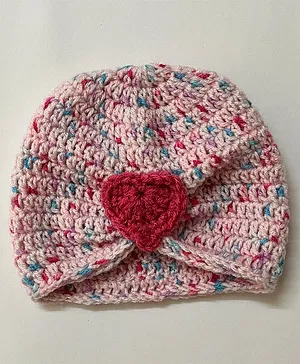 Little Peas Handmade Heart Designed Turban Woollen Cap - Pink