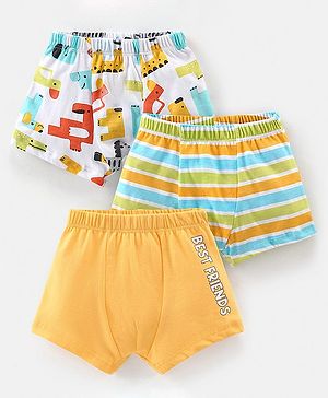 Babyhug 100% Cotton Antibacterial Trunks Wild Animal Print Pack of 3 -Multicolour