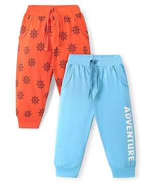 Doodle Poodle 100% Cotton Nautical Theme Printed Lounge Pants Pack of 2 - Splash Blue & Orange