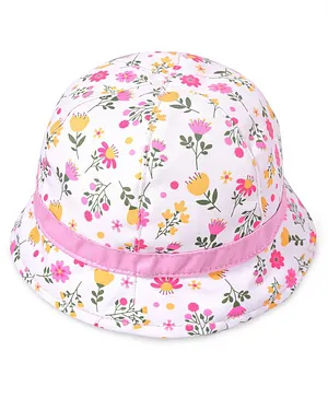 Bonfino Cotton Blend Summer Cap Floral Print Pink- Diameter 45 cm
