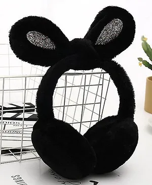 Priaansha Creation Bunny Ear Detailed Plush Thermal Earmuffs - Black