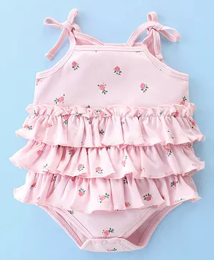 Babyhug Interlock 100% Cotton Knit Sleeveless  Onesies Floral Print - Pink