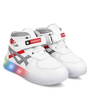 KATS Colour Patch Detailed Velcro Closure LED Shoes  - White & Grey