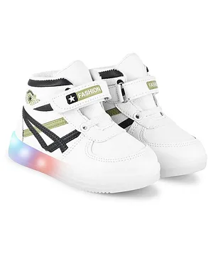 KATS Colour Patch Detailed Velcro Closure LED Shoes  - White & Green