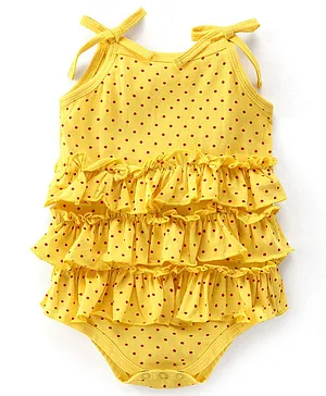 Babyhug 100% Cotton Singlet Sleeves Onesies With Polka Dots - Yellow