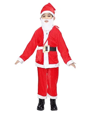 Kaku Fancy Dress Christmas Theme Santa Claus Velvet Costume Set - Red & White
