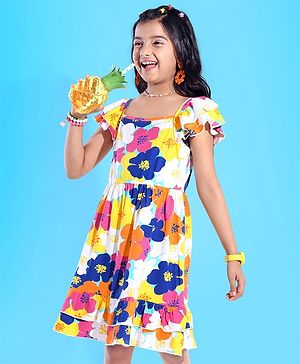 Pine Kids 100% Cotton Sleeveless Frock Floral Printed - Limpet Shell