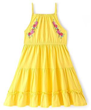 Pine Kids 100% Cotton Knit Sleeveless Frock Floral Print - Aspen Gold