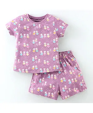 Shorts Sets, All over Printed, Purple - Nightwear Online