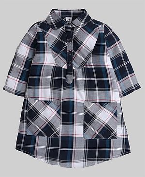 The Magic Wand Full Sleeves Buffalo & Window Pane Checked Shirt Style Dress - Grey