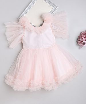 The Magic Wand Half Flutter Sleeves Ruffle Hem Detailed Fit & Flare Party Dress - Peach