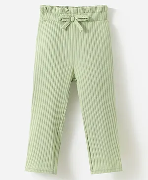 Kookie Kids Full Length Stripe Textured Solid Lounge Pant - Green