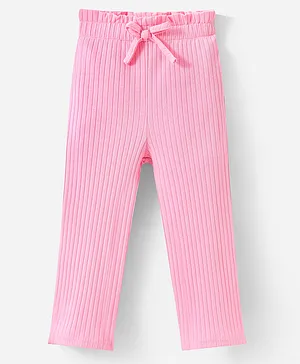 Kookie Kids Full Length Stripe Textured Solid Lounge Pant - Pink