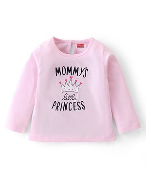 Babyhug 100% Cotton Knit Full Sleeves T-Shirt with Text Graphics - Pink