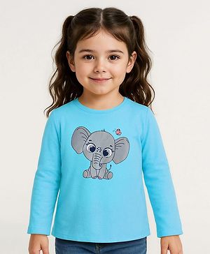 Babyhug Cotton Knit Full Sleeves Elephant Print T-Shirt - Blue
