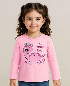 Babyhug Cotton Knit Full Sleeves Dino Print T-Shirt - Pink