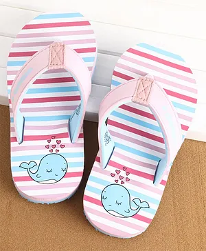Cute Walk by Babyhug Slip On Flip Flops Stripes & Whale Print- Pink