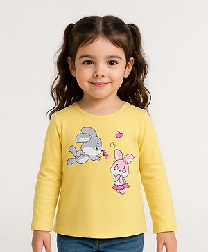 Babyhug Cotton Knit Full Sleeves Bunny Print T-Shirt - Yellow