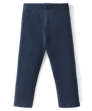 Babyhug Cotton Lycra Knit Solid Color Stretchable Leggings - Navy Blue