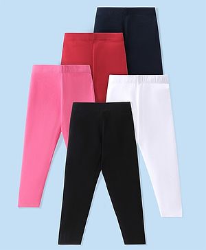 Babyhug Cotton Lycra Knit Solid Color Stretchable Leggings Pack Of 5 - Multicolor