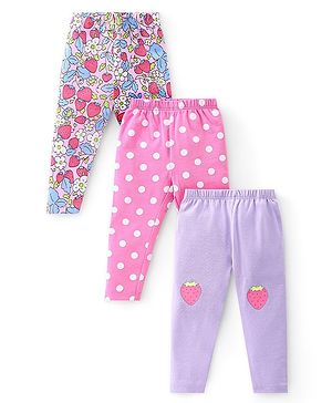 Babyhug Cotton Lycra Knit Full Length Floral & Polka Dots Printed Leggings Pack of 3 - Multicolor