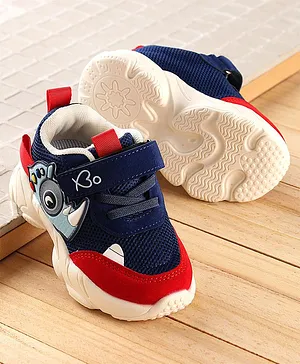 Babyoye Sneaker Shoes with Velcro Closure & Rino Applique- Red & Navy Blue