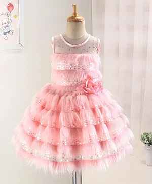 Enfance All Over Sequin Decorated Sleeveless Dress - Pink - 24 - Fur - (4 to 5 Years)