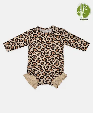 Softsens baby   Bamboo Full Sleeves  Leopard Printed  Frill Detailed Onesie - Brown