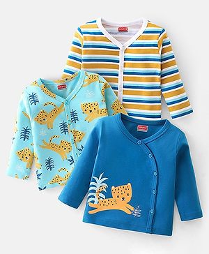 Babyhug 100% Cotton Interlock Knit Full Sleeves Striped & Cheetahs  Print Vests Pack of 3 - Multicolour