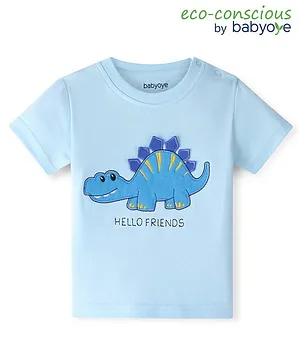 Babyoye 100% Cotton with Eco Jiva Finish Half Sleeves T-Shirt Dino Print - Blue