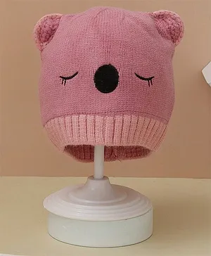 Yellow Bee Knitted  With Teddy Ears Detailed Beanie  - Pink
