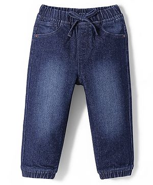 Babyhug Cotton Blend Full Length Stretchable Washed Denim Jogger - Dark Blue
