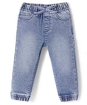 Babyhug Cotton Blend Full Length Stretchable Washed Denim Jogger - Light Blue