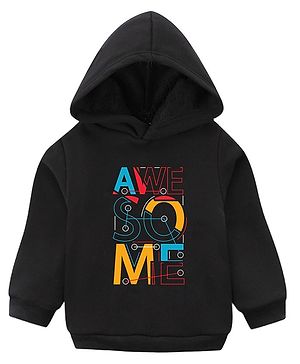 KAVEE Pure Cotton Warm Fleece  Full Sleeves Awesome Text Printed  Hooded Sweatshirt - Black