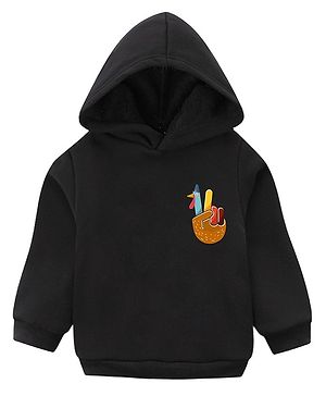 KAVEE Pure Cotton Warm Fleece  Full Sleeves Placement Hen Printed  Hooded Sweatshirt - Black