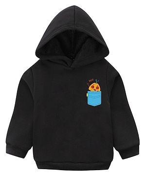 KAVEE Pure Cotton Warm Fleece Full Sleeves Placement Pumpkin Printed Hooded Sweatshirt - Black